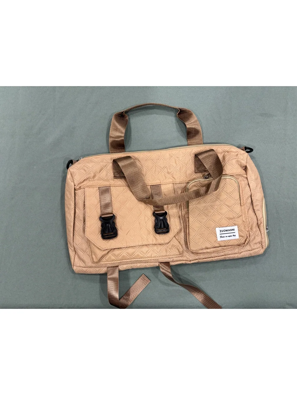 ZUOMANNI Beige Quilted Shoulder and Handbag with Multiple Pk